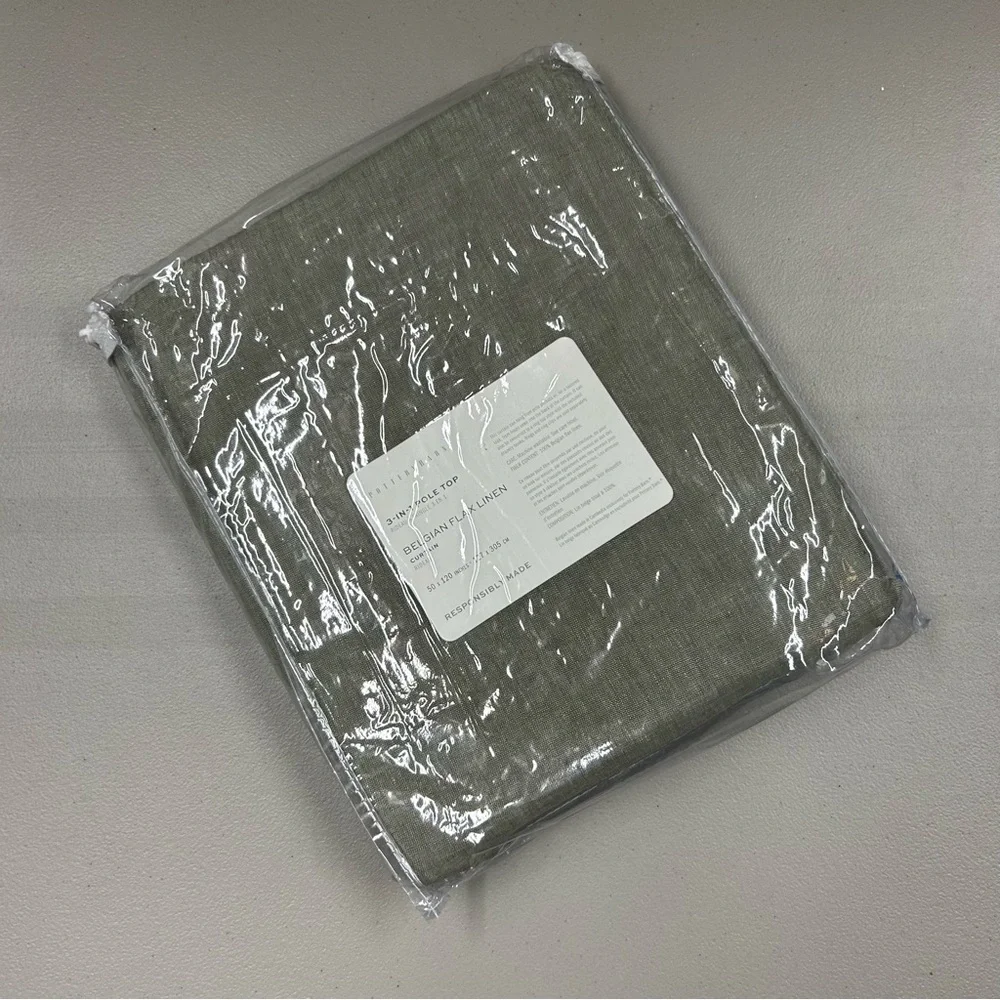 Pottery Barn Belgian Flax Linen Unlined Curtain Window Panel Loden Green 50x 120